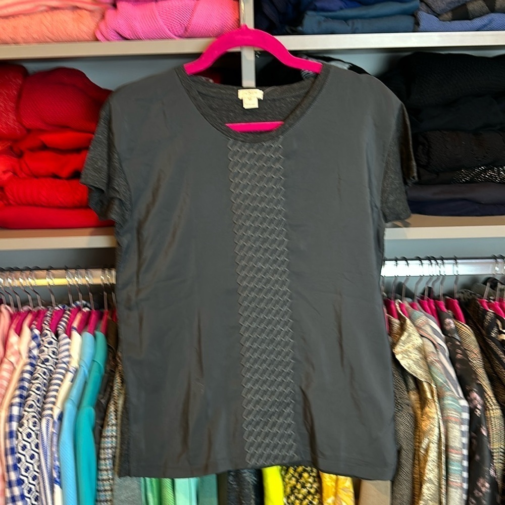 J Crew gray mixed media short sleeve top size XS NWT
